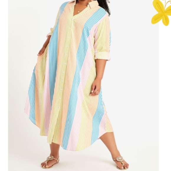 Ashley Stewart Multicolor Striped Button Up Maxi Shirtdress Size 22/24 - Picture 1 of 3